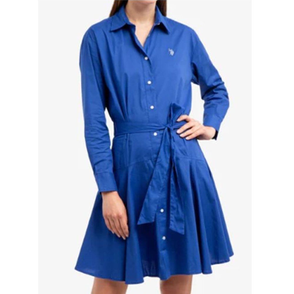 US POLO Mini Dress Classic Stretch Cotton Party Blue Flowy Feminine Small